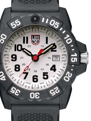 Front view of Luminox XS.3507 White Dial Black Silicone Unisex Watch on white background