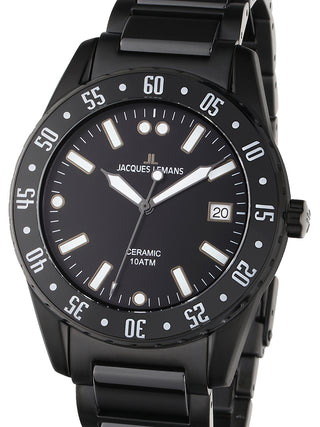 Front view of Jacques Lemans 42-10D Black Unisex Watch on white background