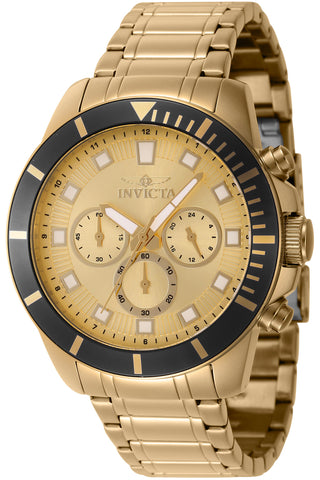 Front view of Invicta Pro Diver Chronograph INV46045 Gold Stainless Steel Mens Watch on white background