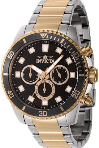 Front view of Invicta Pro Diver Chronograph INV46058 Black Dial Grey Stainless Steel Mens Watch on white background