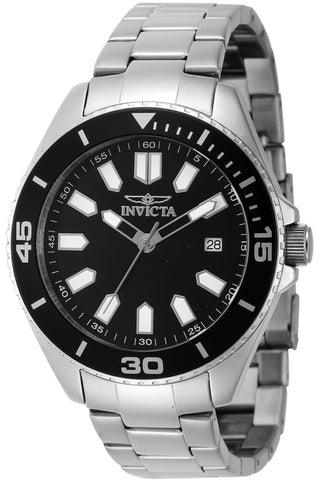 Front view of Invicta Pro Diver INV46316 Black Dial Grey Stainless Steel Mens Watch on white background