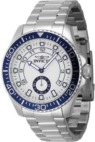 Front view of Invicta Pro Diver INV47124 White Dial Grey Stainless Steel Mens Watch on white background