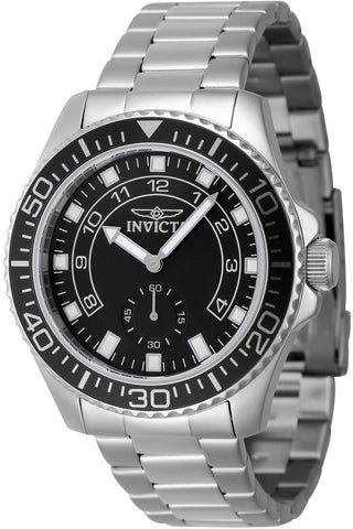 Front view of Invicta Pro Diver INV47125 Black Dial Grey Stainless Steel Mens Watch on white background