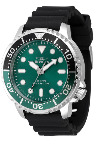 Front view of Invicta Pro Diver INV47223 Green Dial Black Silicon Mens Watch on white background