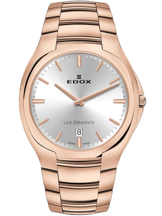 Front view of Edox 56003-37R-AIR Silver Dial Rose Gold Stainless Steel Unisex Watch on white background