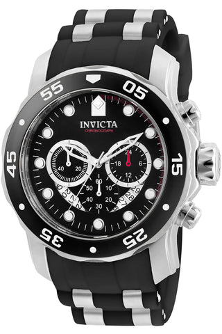 Front view of Invicta Pro Diver Chronograph INV6977 Black Dial Grey Stainless Steel Mens Watch on white background