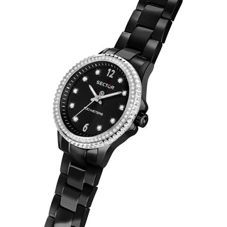 Angle shot of Sector R3253161535 Black Stainless Steel Womens Watch on white background