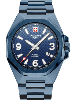 Front view of Swiss Alpine Military 7005.1195 Blue Stainless Steel Unisex Watch on white background