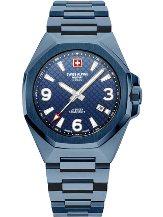 Angle shot of Swiss Alpine Military 7005.1195 Blue Stainless Steel Unisex Watch on white background