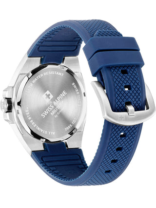 Angle shot of Swiss Alpine Military 7005.1835 Blue Silicone Unisex Watch on white background