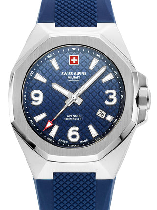 Front view of Swiss Alpine Military 7005.1835 Blue Silicone Unisex Watch on white background