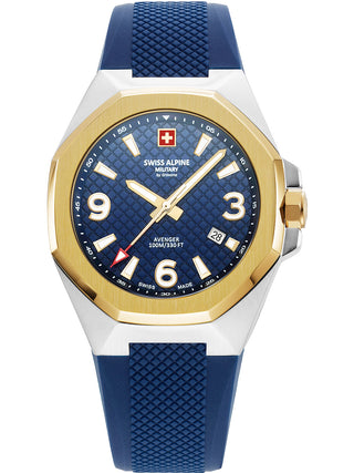 Angle shot of Swiss Alpine Military 7005.1845 Blue Silicone Unisex Watch on white background