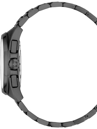 Angle shot of Swiss Alpine Military Chronograph 7005.9175 Blue Dial Black Stainless Steel Unisex Watch on white background