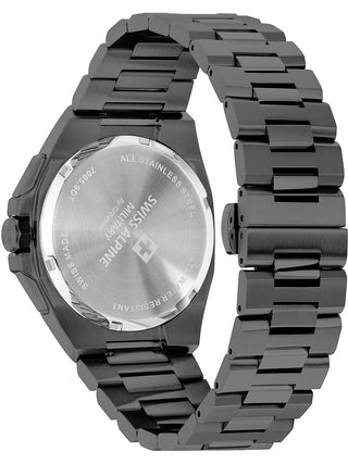 Angle shot of Swiss Alpine Military Chronograph 7005.9177 Black Stainless Steel Unisex Watch on white background