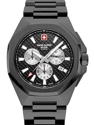 Front view of Swiss Alpine Military Chronograph 7005.9177 Black Stainless Steel Unisex Watch on white background