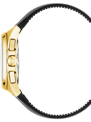 Angle shot of Swiss Alpine Military Chronograph 7005.9817 Gold Dial Black Silicone Unisex Watch on white background