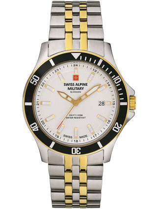 Angle shot of Swiss Alpine Military 7022.1142 White Dial Gold Stainless Steel Unisex Watch on white background