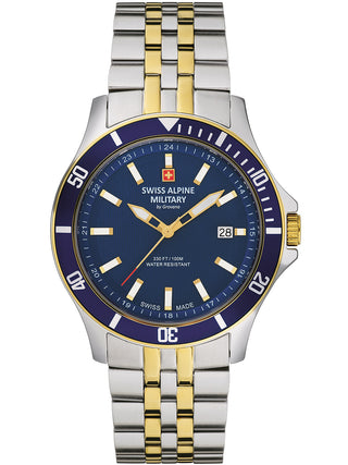 Angle shot of Swiss Alpine Military 7022.1145 Blue Dial Gold Stainless Steel Unisex Watch on white background