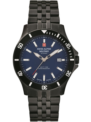 Angle shot of Swiss Alpine Military 7022.1175 Blue Dial Black Stainless Steel Unisex Watch on white background