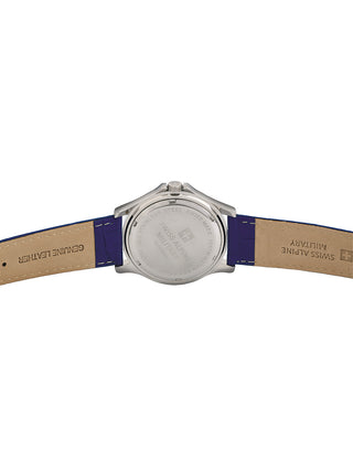 Angle shot of Swiss Alpine Military 7022.1535 Blue Leather Unisex Watch on white background
