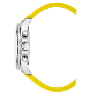 Angle shot of Swiss Alpine Military Chronograph 7029.9838 Yellow Silicone Unisex Watch on white background
