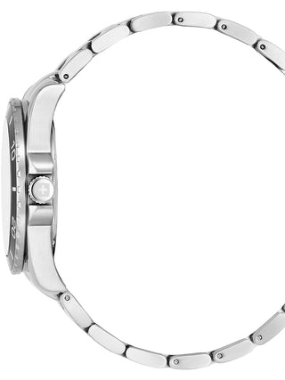 Angle shot of Swiss Alpine Military 7029.1138 Yellow Dial Silver Stainless Steel Unisex Watch on white background