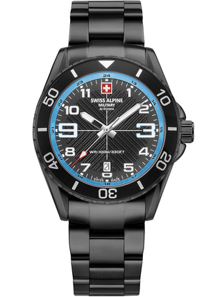 Angle shot of Swiss Alpine Military 7029.1171 Blue Dial Black Stainless Steel Unisex Watch on white background
