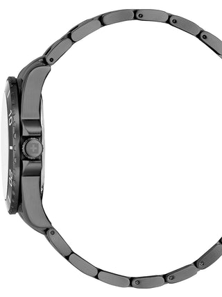 Angle shot of Swiss Alpine Military 7029.1178 Yellow Dial Black Stainless Steel Unisex Watch on white background