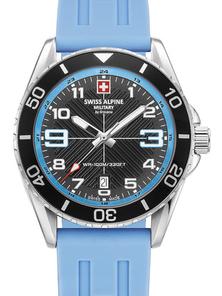 Front view of Swiss Alpine Military 7029.1831 Blue Silicone Unisex Watch on white background
