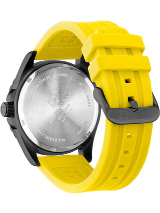Angle shot of Swiss Alpine Military 7029.1878 Yellow Silicone Unisex Watch on white background