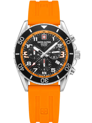 Angle shot of Swiss Alpine Military Chronograph 7029.9839 Silicone Unisex Watch on white background