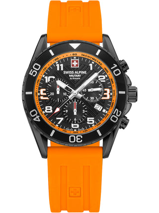 Angle shot of Swiss Alpine Military Chronograph 7029.9879 Silicone Unisex Watch on white background