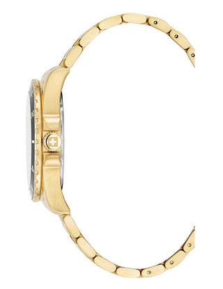 Angle shot of Swiss Alpine Military 7034.1118 Green Dial Gold Stainless Steel Unisex Watch on white background