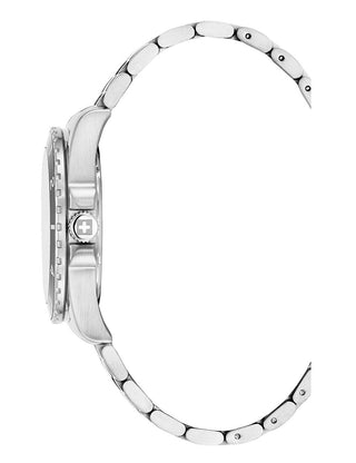 Angle shot of Swiss Alpine Military 7034.1132 Grey Dial Silver Stainless Steel Unisex Watch on white background