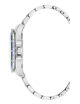 Angle shot of Swiss Alpine Military 7034.1135 Blue Dial Silver Stainless Steel Unisex Watch on white background