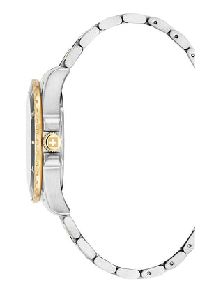 Angle shot of Swiss Alpine Military 7034.1148 Green Dial Gold Stainless Steel Unisex Watch on white background