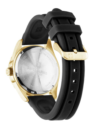 Angle shot of Swiss Alpine Military 7034.1817 Black Silicone Unisex Watch on white background