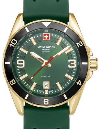 Front view of Swiss Alpine Military 7034.1818 Green Silicone Unisex Watch on white background