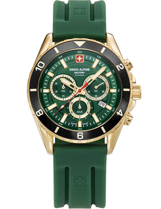 Front view of Swiss Alpine Military Chronograph 7034.9818 Green Silicone Unisex Watch on white background