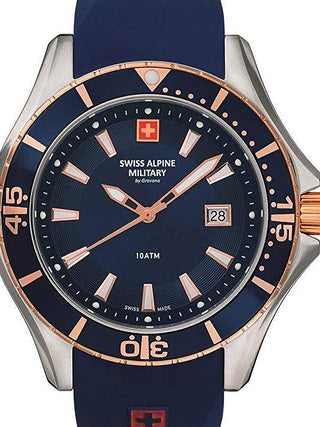 Front view of Swiss Alpine Military 7040.1855 Blue Silicone Unisex Watch on white background