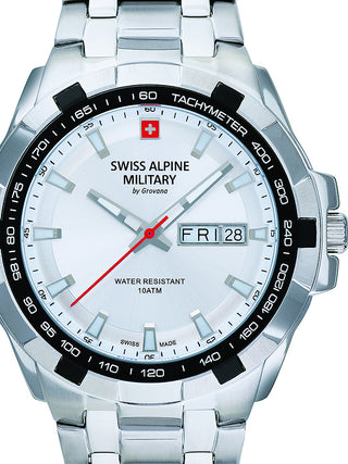 Front view of Swiss Alpine Military 7043.1132 Silver Stainless Steel Unisex Watch on white background
