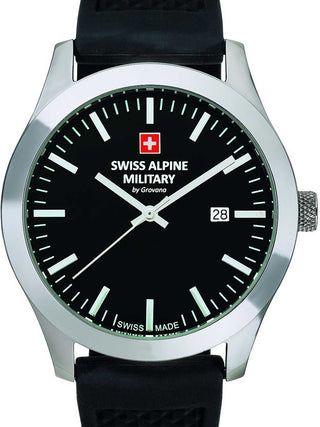 Front view of Swiss Alpine Military 7055.1837 Black Silicone Unisex Watch on white background
