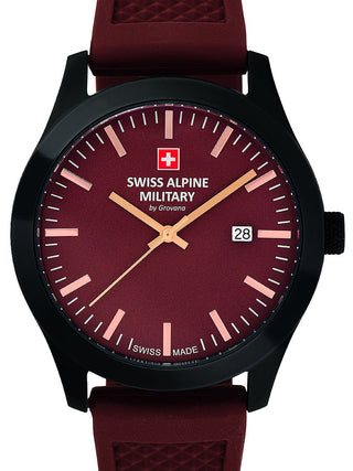 Front view of Swiss Alpine Military 7055.1876 Brown Silicone Unisex Watch on white background