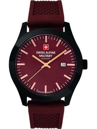 Angle shot of Swiss Alpine Military 7055.1876 Brown Silicone Unisex Watch on white background