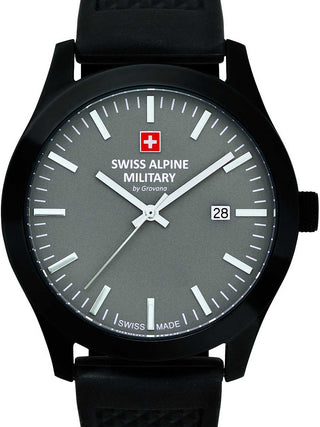 Front view of Swiss Alpine Military 7055.1878 Grey Dial Black Silicone Unisex Watch on white background