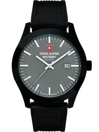 Angle shot of Swiss Alpine Military 7055.1878 Grey Dial Black Silicone Unisex Watch on white background