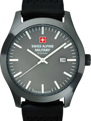 Front view of Swiss Alpine Military 7055.1898 Grey Dial Black Silicone Unisex Watch on white background