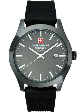 Angle shot of Swiss Alpine Military 7055.1898 Grey Dial Black Silicone Unisex Watch on white background