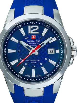 Angle shot of Swiss Alpine Military 7058.1835 Blue Silicone Unisex Watch on white background
