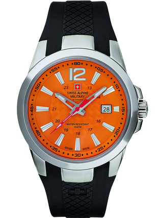 Angle shot of Swiss Alpine Military 7058.1839 Black Silicone Unisex Watch on white background